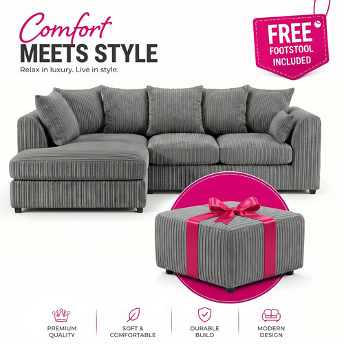 Corner sofa jumbo cord 3 - jumbo, 3+2